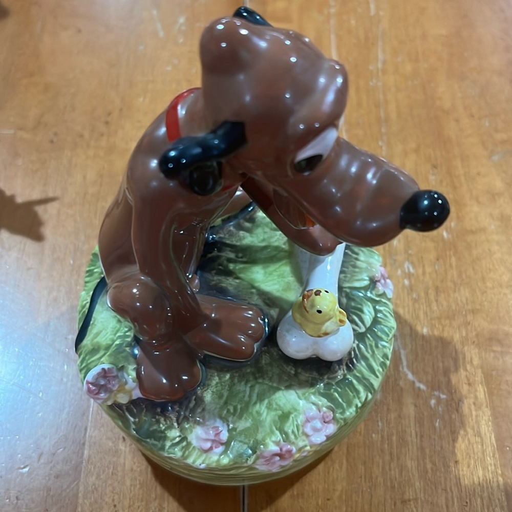 Vintage Walt Disney Pluto Bone & Baby Chick Music Box (It’s A Small World)